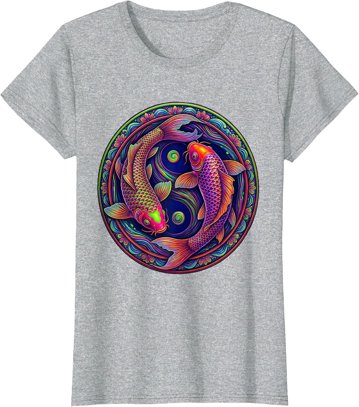 Koi Fish Yin Yang Balance Graphic Design T-Shirt - Heather Grey