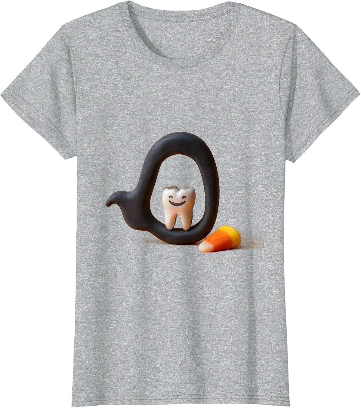 Women's Smiling Molar Ghost Floss Halloween Dentist Costume T-Shirt - Heather Grey