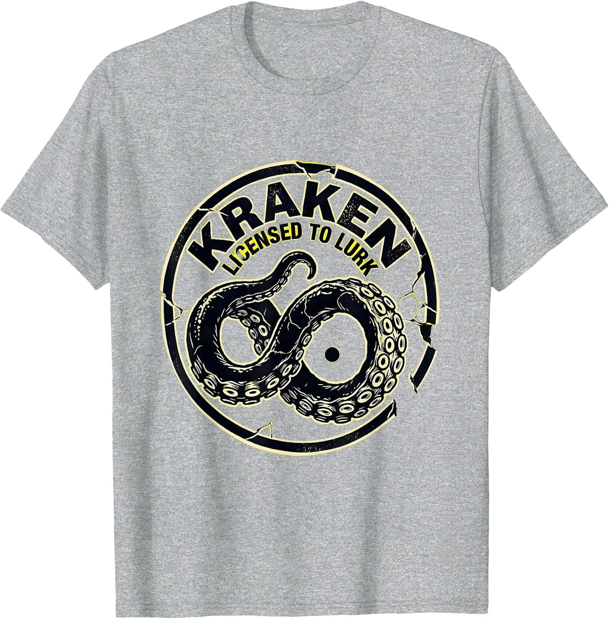 Men's Kraken Licensed To Lurk Stencil Graphic Octopus Lover Gift T-Shirt - Heather Grey