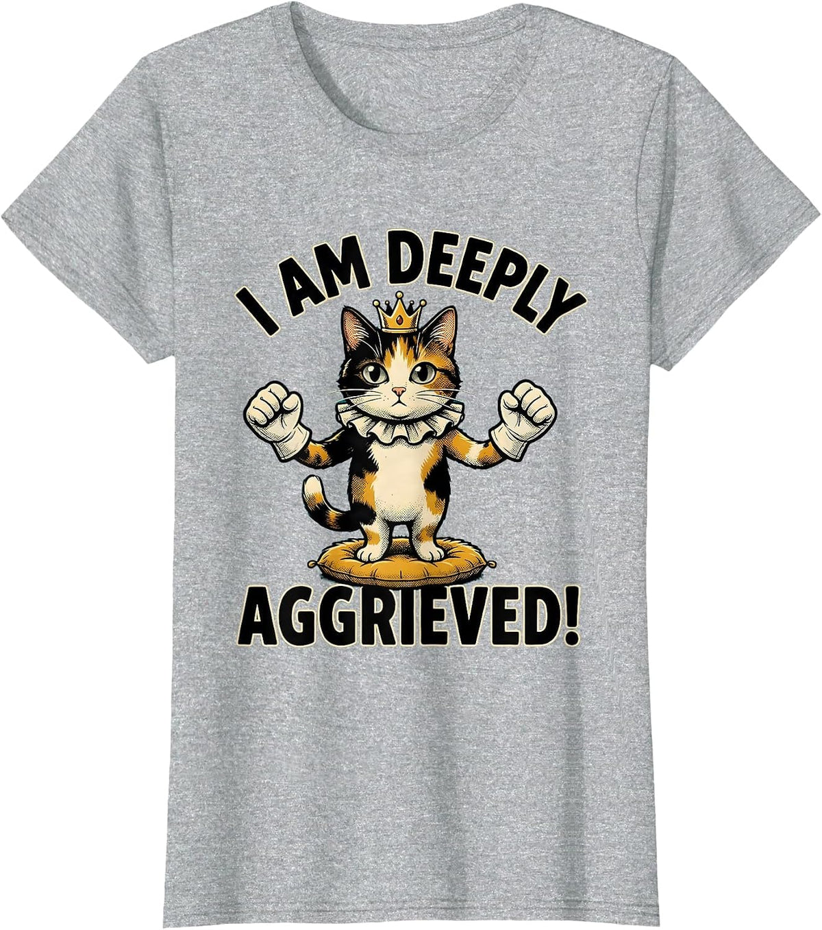 I Am Deeply Aggrieved! Retro Cartoon Cat Meme Humor T-Shirt - Heather Grey