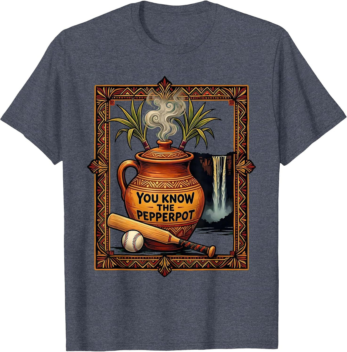 You Know The Pepperpot Folk Art Guyanese National Pride T-Shirt - Heather Blue
