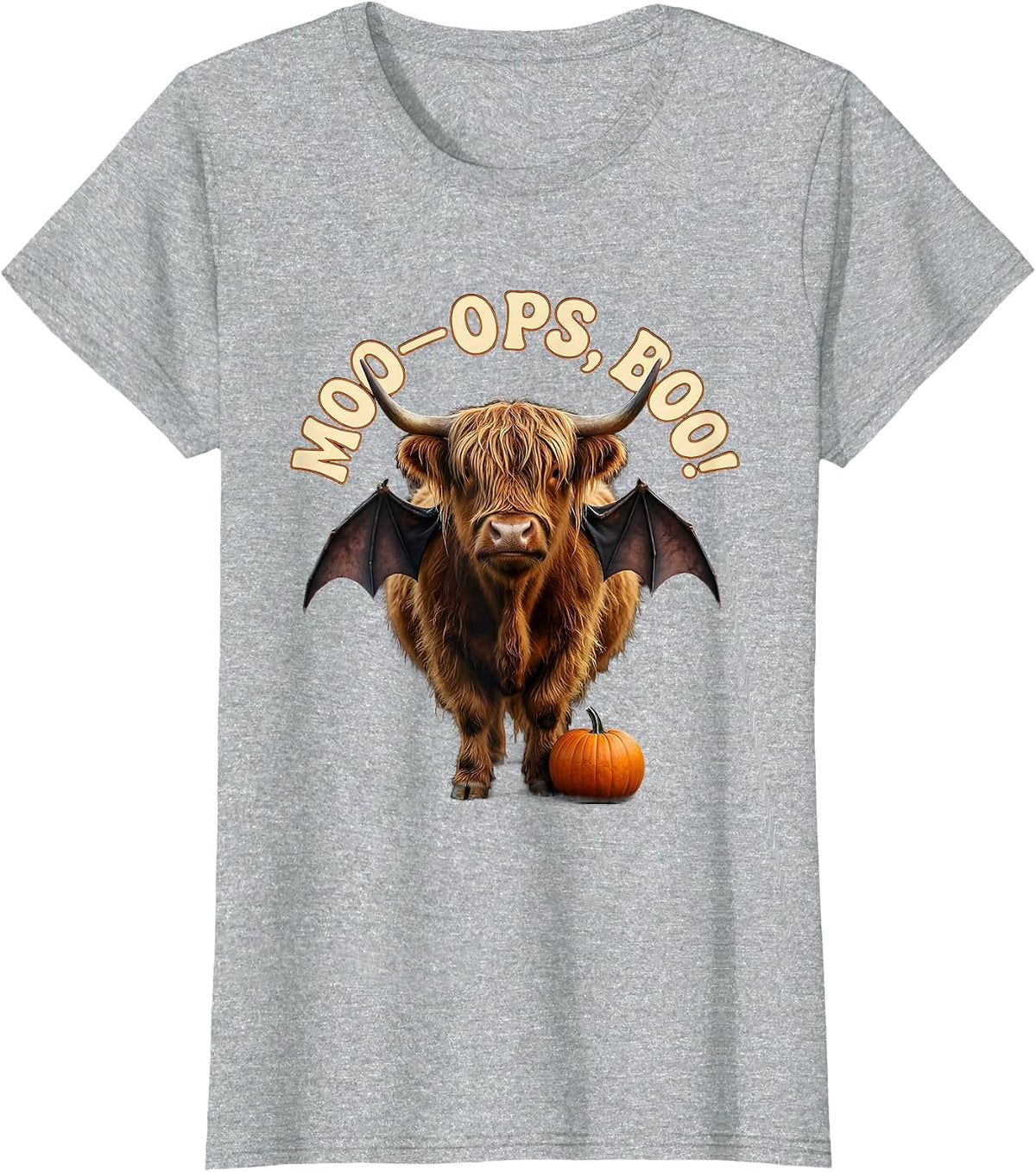 Moo—Oops, Boo! Whimsical Highland Cow Halloween Fall Family T-Shirt - Heather Grey
