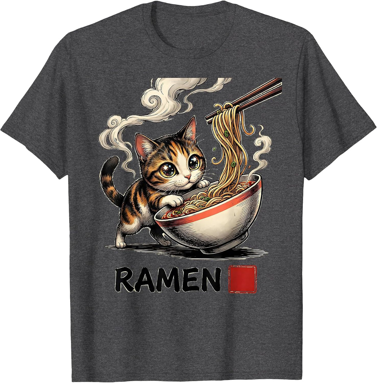 RAMEN Anime Manga Kawaii Cat Ramen Lover Gift T-Shirt - Dark Heather Grey