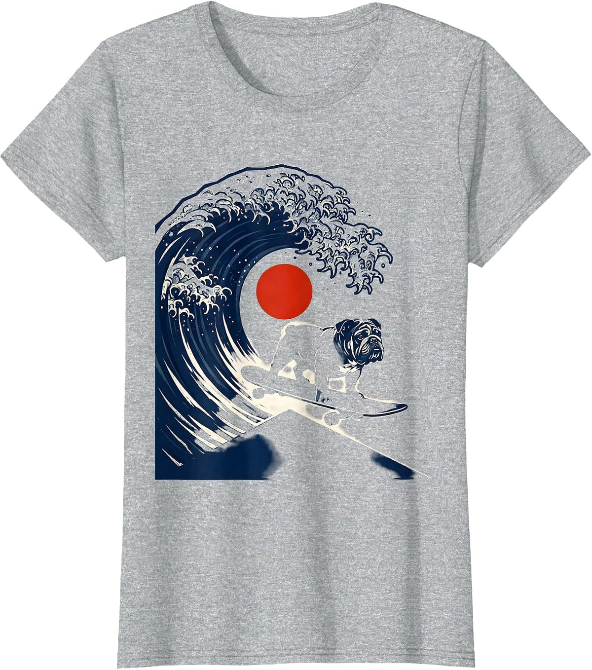 English Bulldog Japanese Kanagawa Wave Surfing Dog Breed T-Shirt - Heather Grey