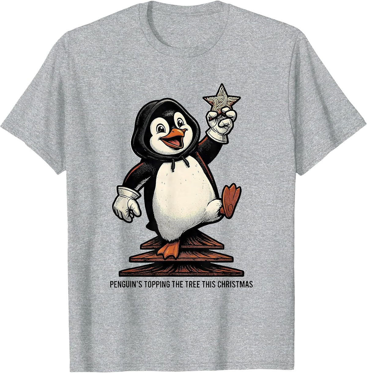Men's Penguin's Topping The Tree This Christmas Funny T-Shirt - Heather Grey