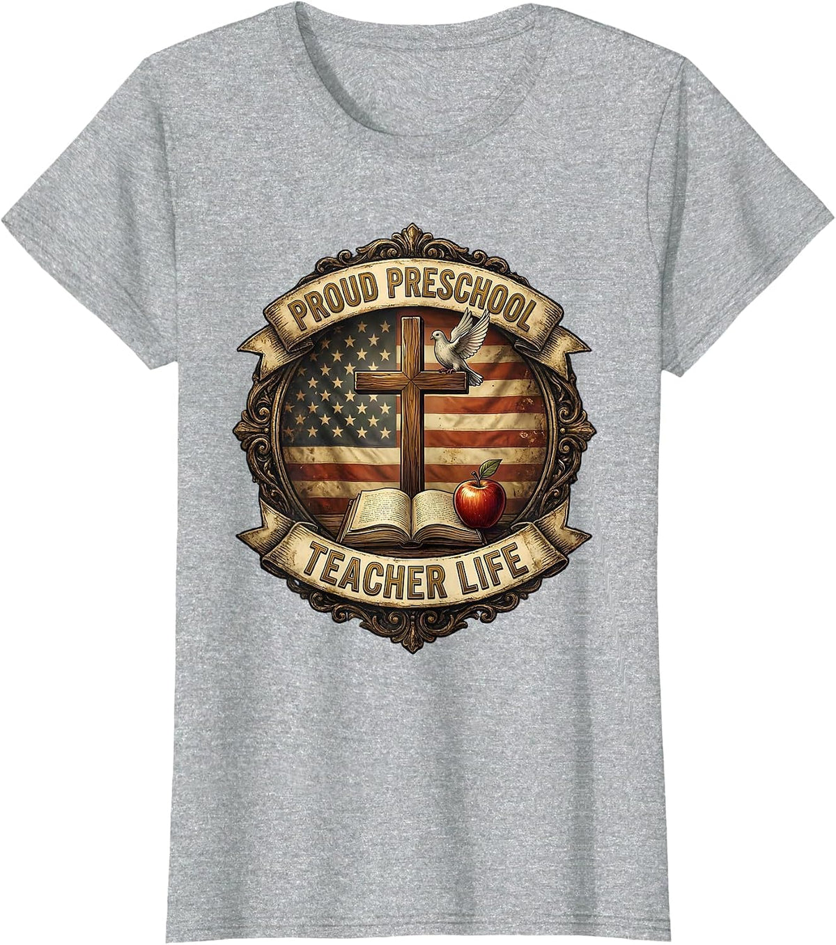 Women's Proud Preschool Teacher Life Educator Design T-Shirt - Heather Grey
