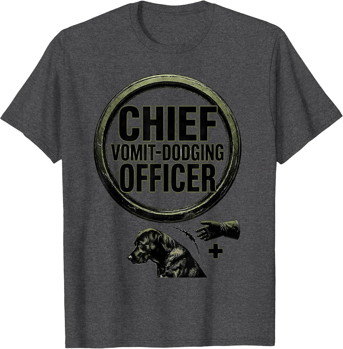 Men's Chief Vomit-Dodging Officer Funny Veterinarian Vet Tech Gift T-Shirt - Dark Heather Grey
