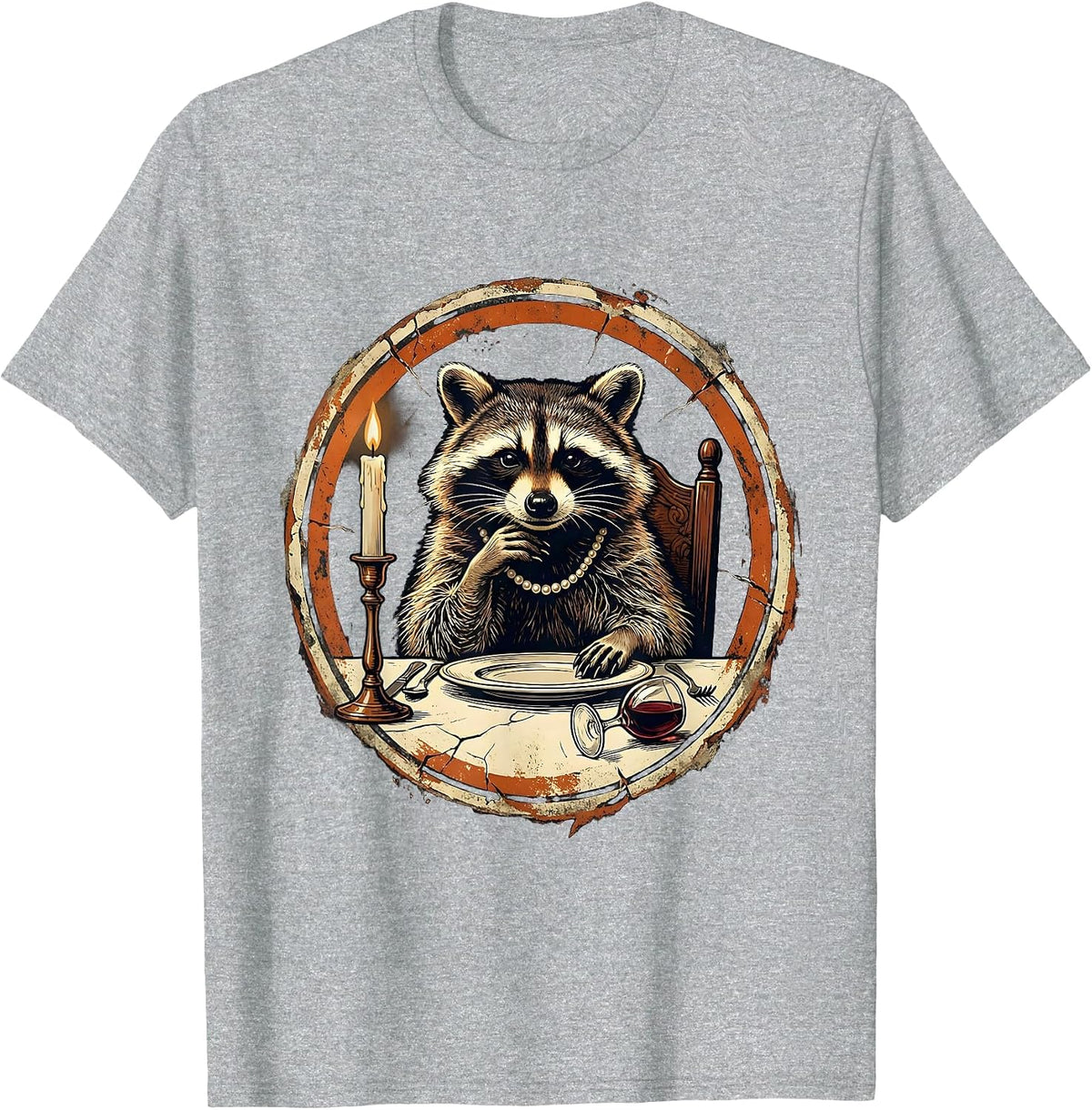 Men's Fancy Raccoon Pearls Dinner Party Graphic T-Shirt - Heather Grey