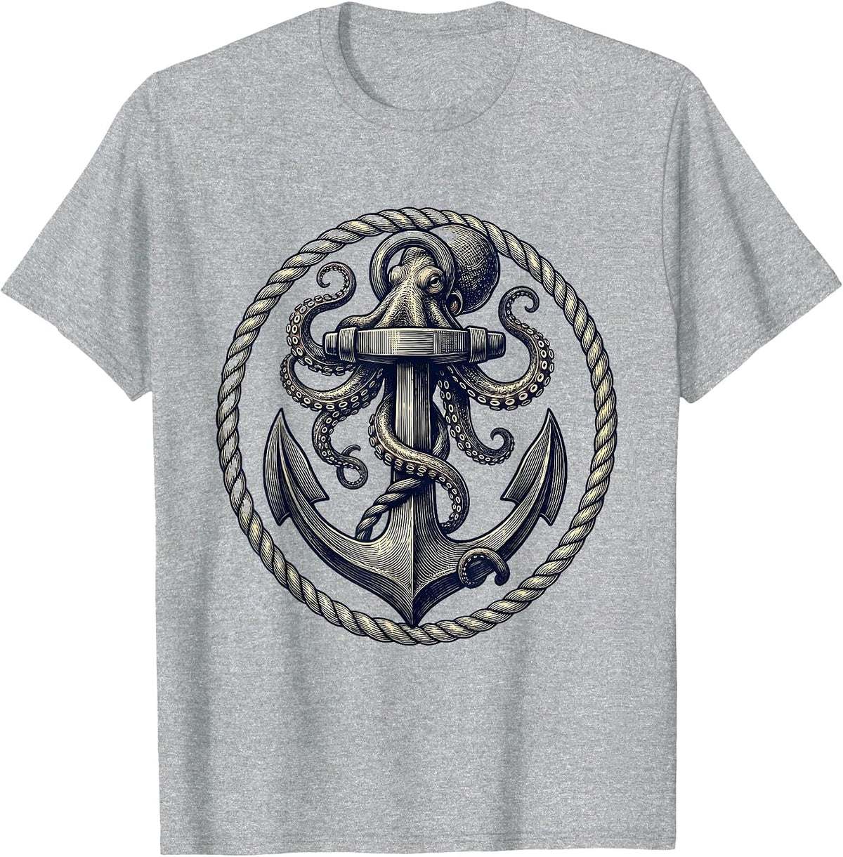 Men's Octopus Tentacles Wrapped Around Anchor Sailor T-Shirt - Heather Grey