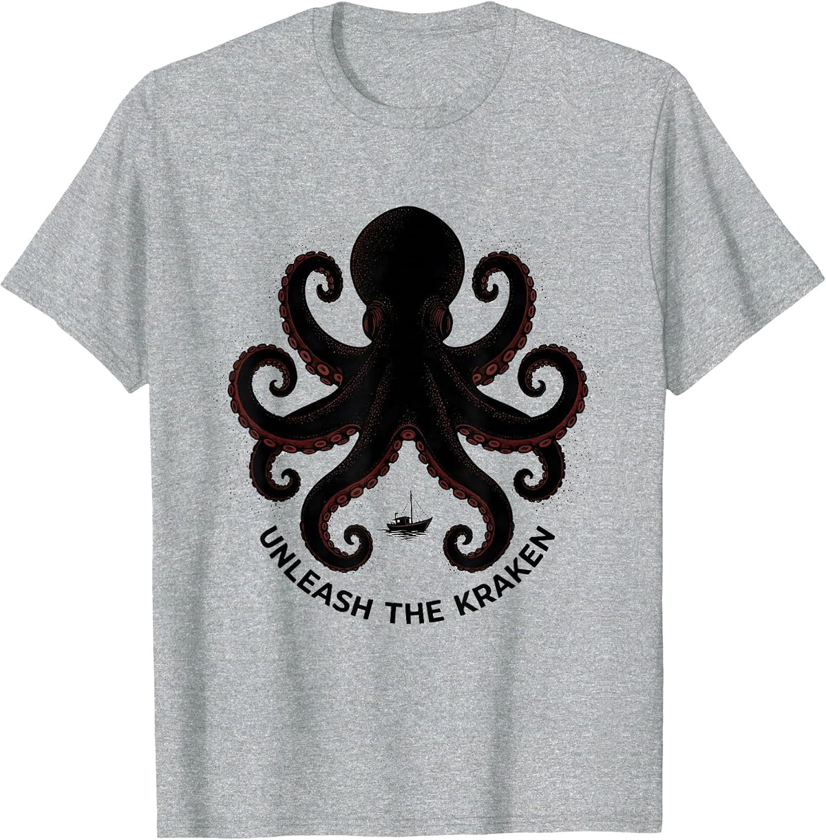 Men's Unleash The Kraken Blackwork Dotwork Octopus Lover Vintage T-Shirt - Heather Grey