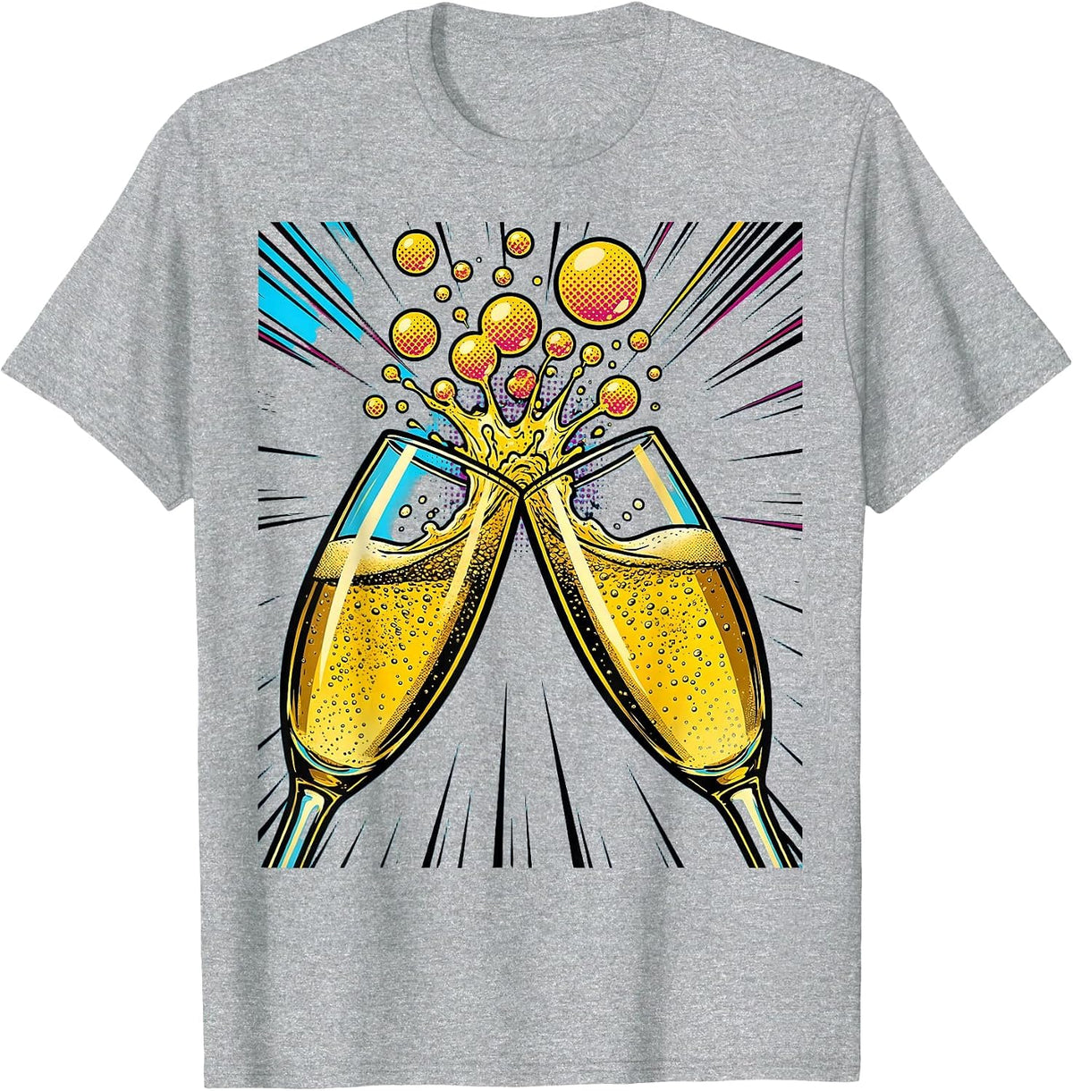 Men's Clinking Champagne Glasses Celebration Graphic T-Shirt - Heather Grey