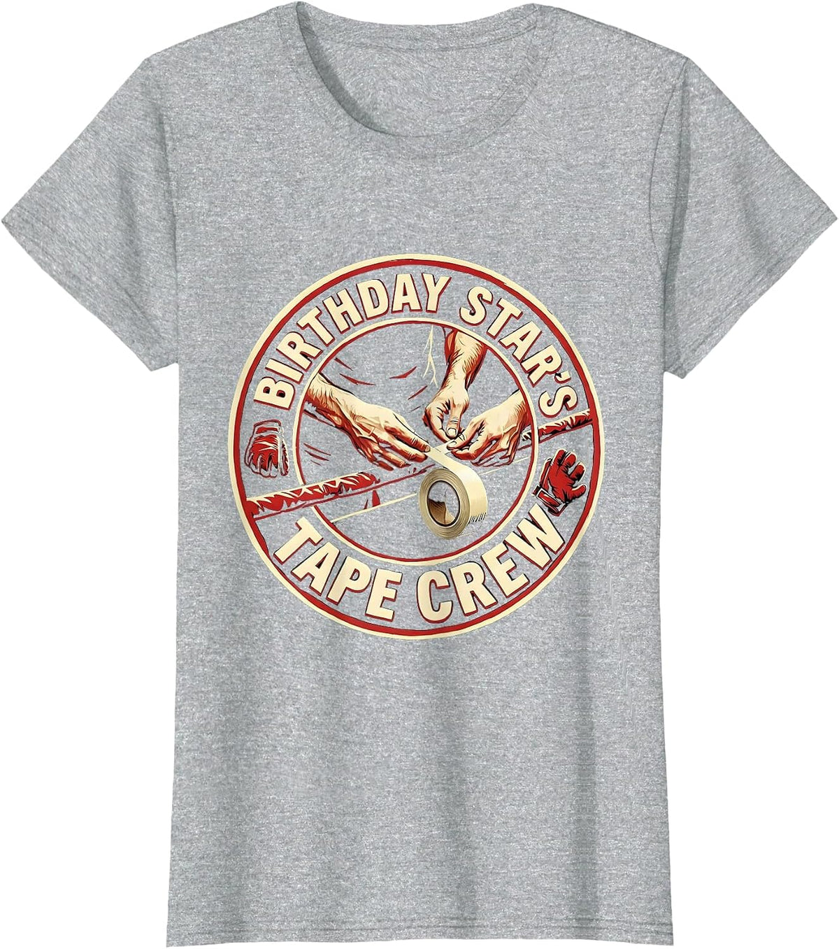 Women's Birthday Star's Tape Crew Stencil Graphic Boxing Theme Party T-Shirt - Heather Grey