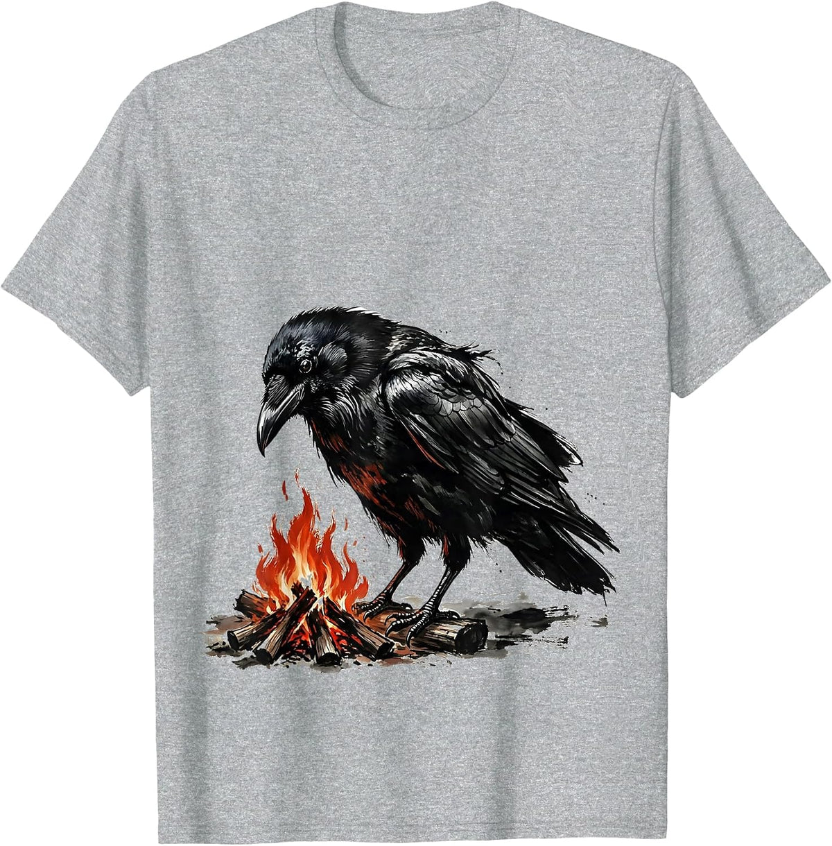 Men's Crow Campfire Wilderness Night Graphic T-Shirt - Heather Grey