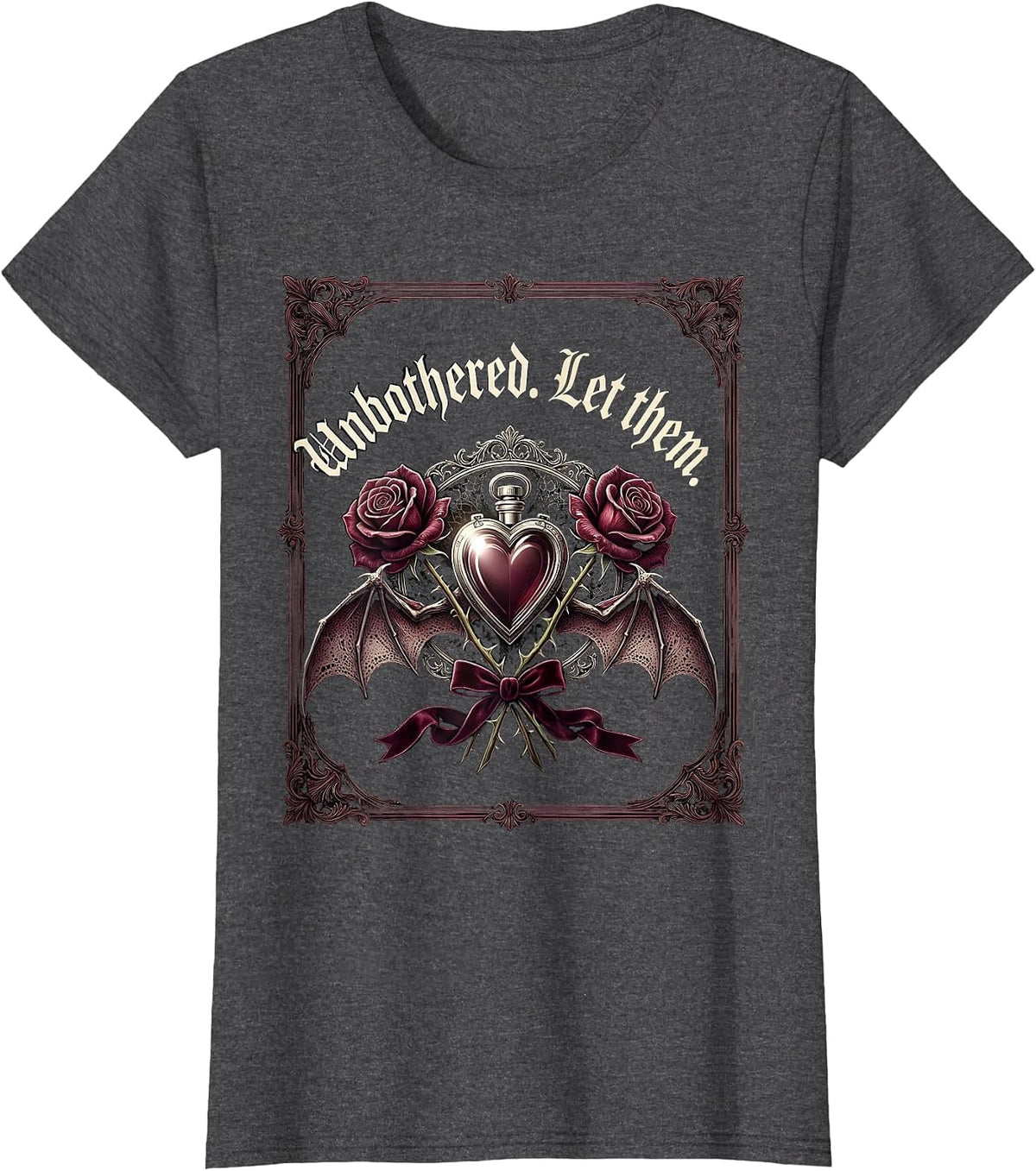 Women's Unbothered Let Them Attitude Graphic Design T-Shirt - Dark Heather Grey