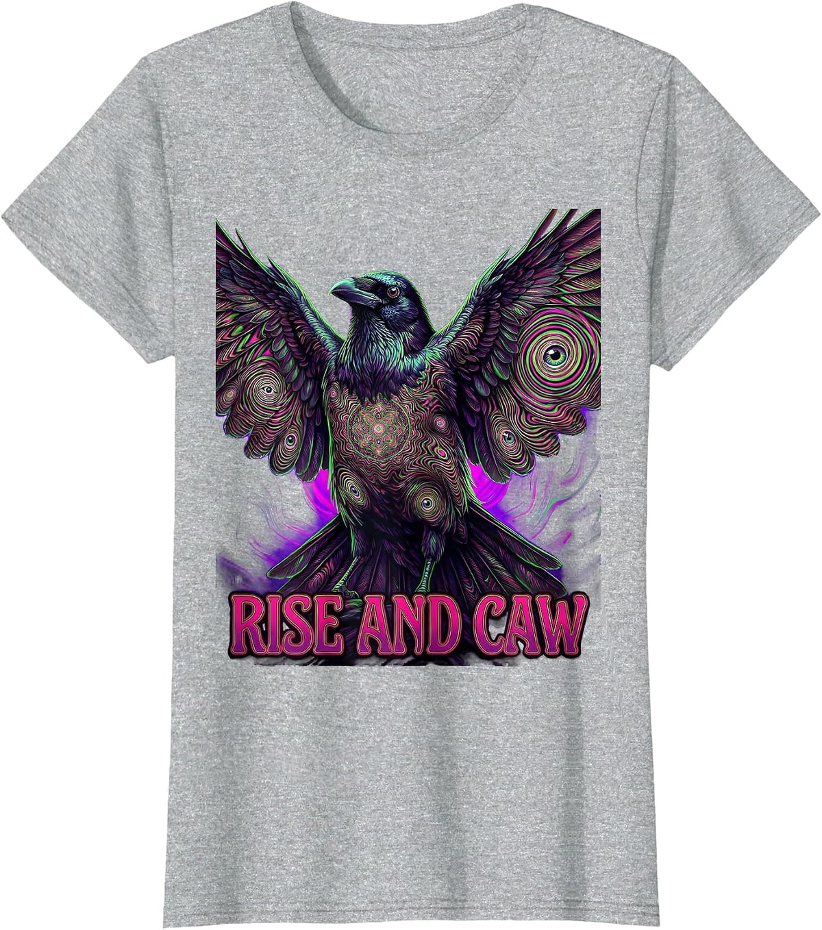 Women's Rise and Caw Funny Crow Design T-Shirt - Heather Grey
