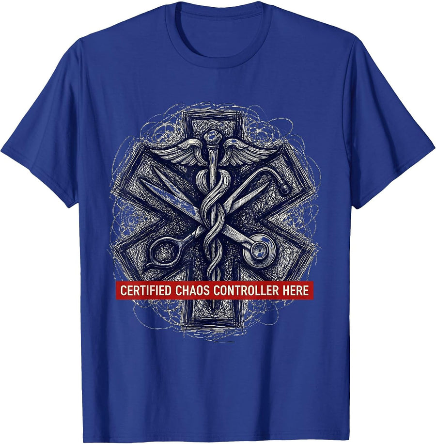 Certified Chaos Controller EMT Graphic Design T-Shirt - Royal Blue