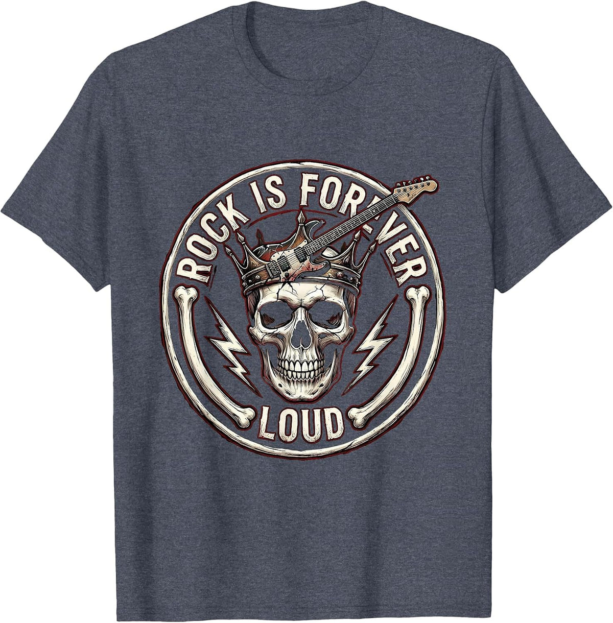 Rock Is Forever Loud Bold Music Graphic Design T-Shirt - Heather Blue