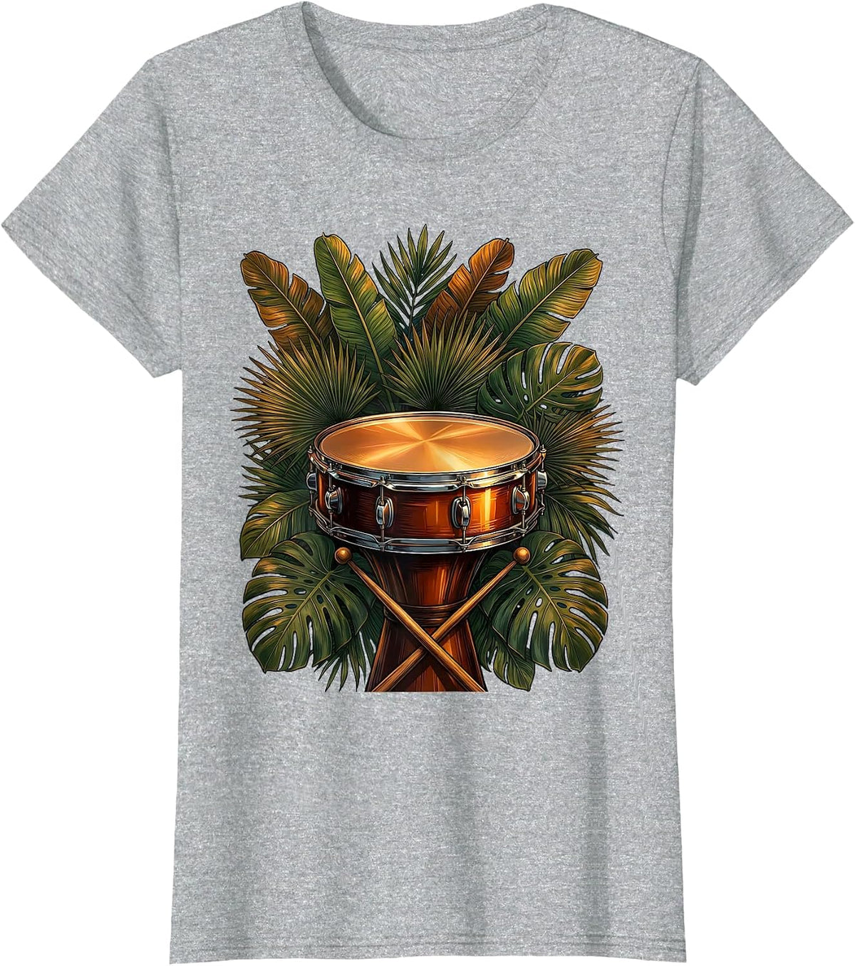 Women's Steel Drum Tropical Jungle Caribbean Design T-Shirt - Heather Grey