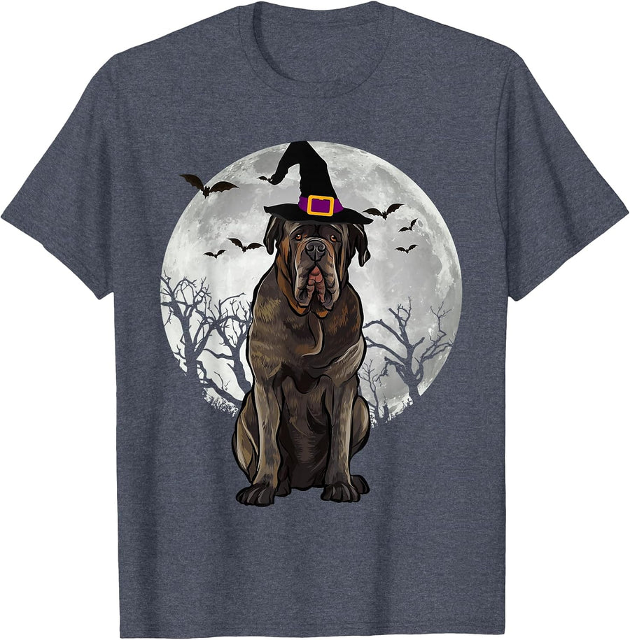 Scary Neapolitan Mastiff Dog Witch Hat Halloween T-Shirt - Heather Blue
