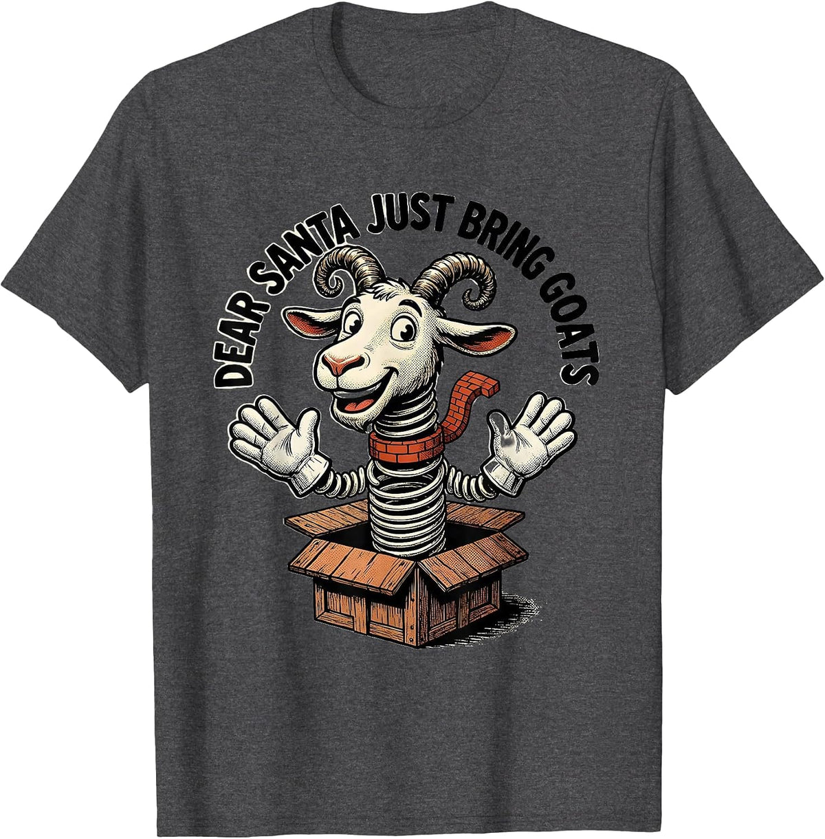 Dear Santa Just Bring Goats Retro Cartoon Funny Goat Lover T-Shirt - Dark Heather Grey