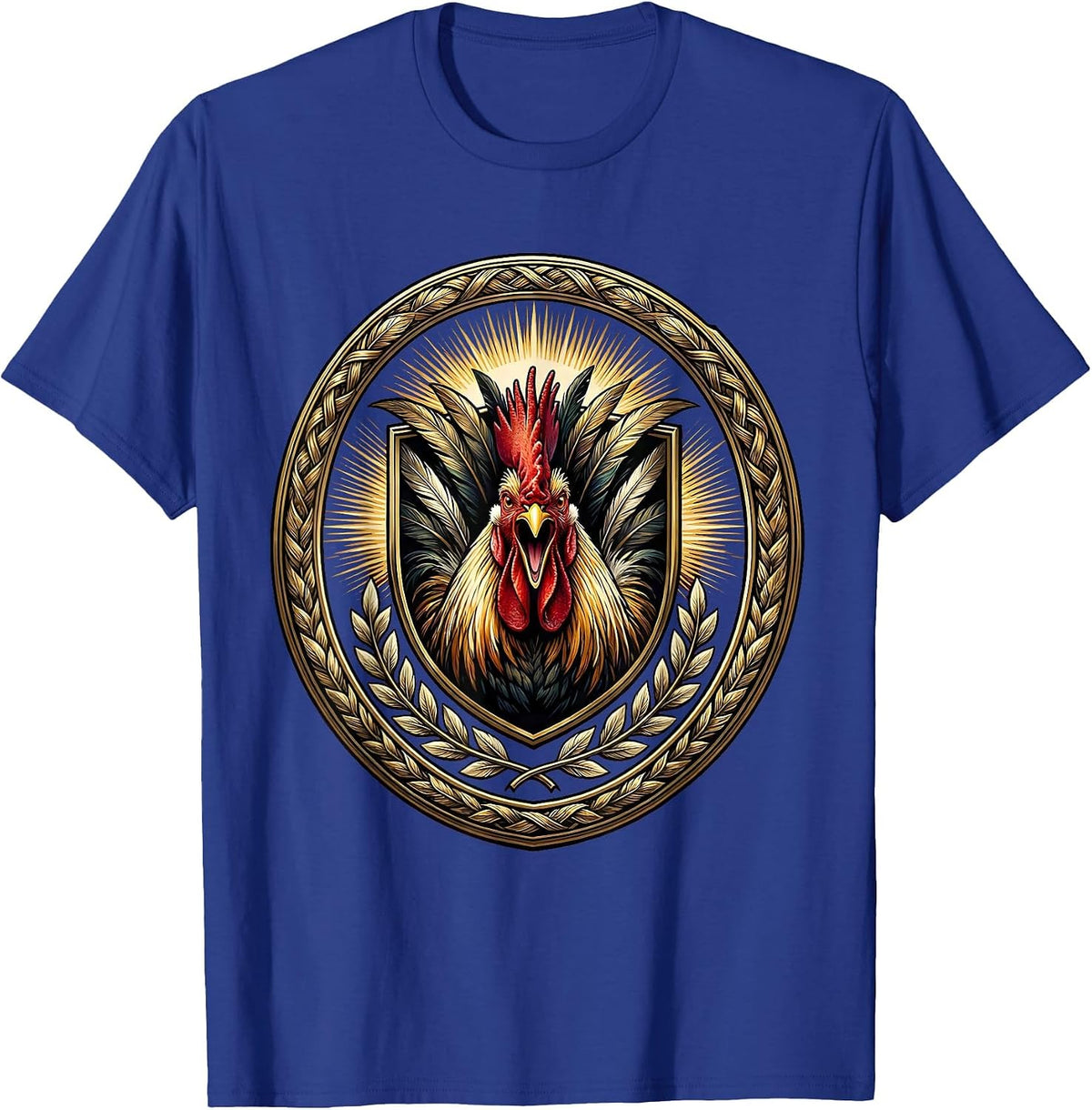 Rooster Crowing at Dawn Sunrise Illustration T-Shirt - Royal Blue