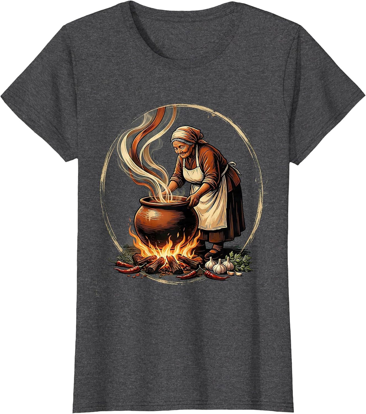 Women's Abuela Stirring Pot Hispanic Heritage Month T-Shirt - Dark Heather Grey