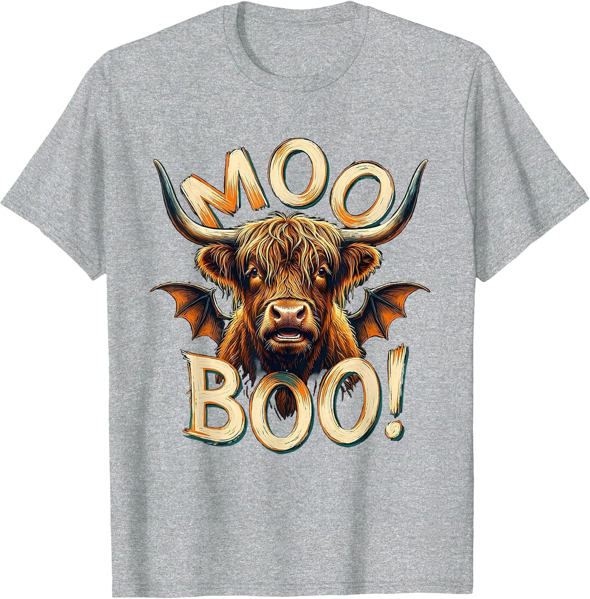 Men's Moo Boo! Whimsical Highland Cow Halloween Humor Funny T-Shirt - Heather Grey