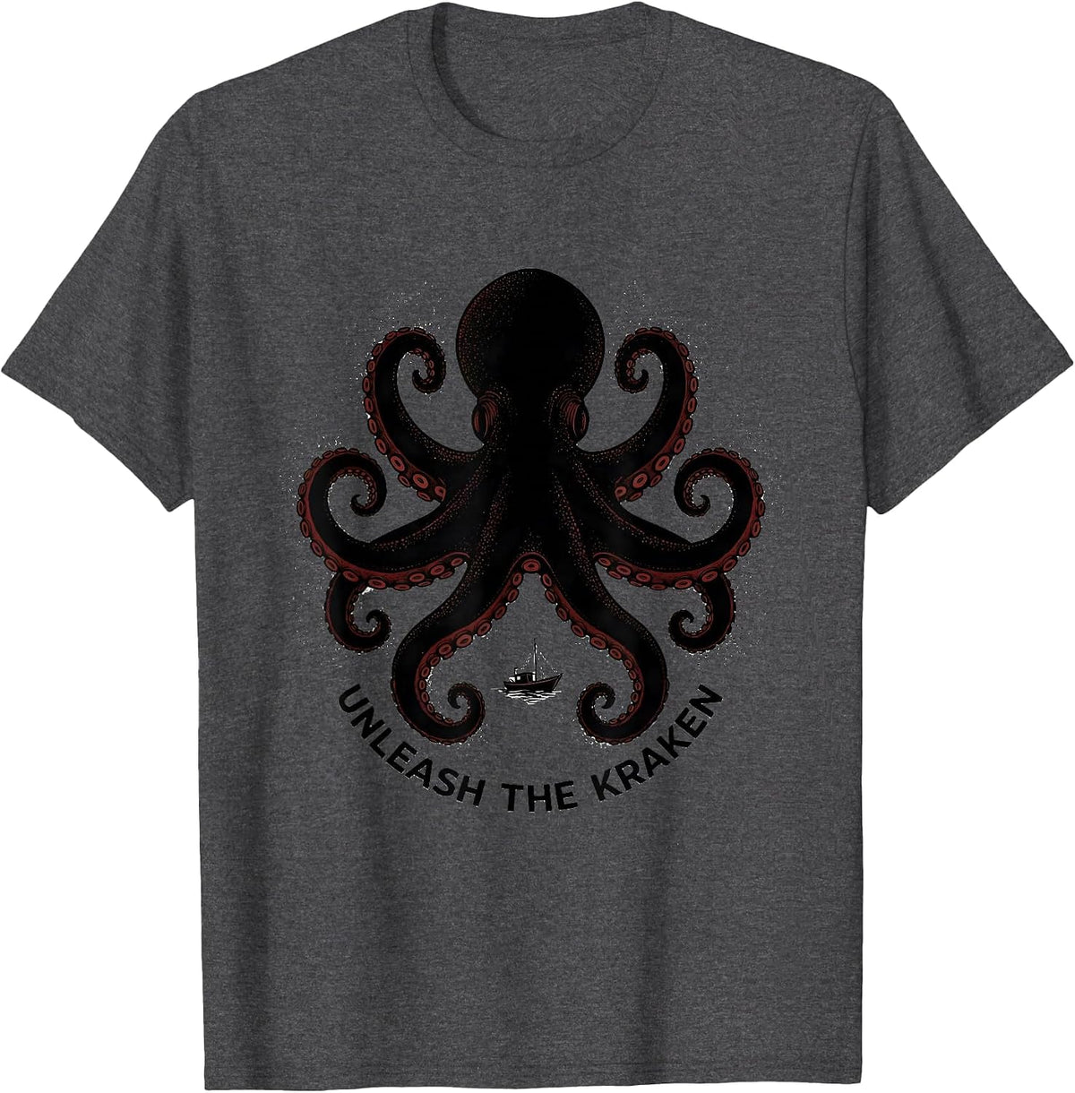 Men's Unleash The Kraken Blackwork Dotwork Octopus Lover Vintage T-Shirt - Dark Heather Grey