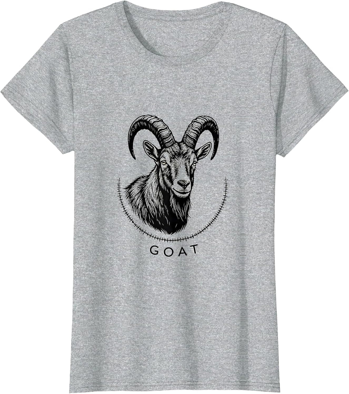 GOAT Minimalist Line Art Animal Badge Patch T-Shirt - Heather Grey