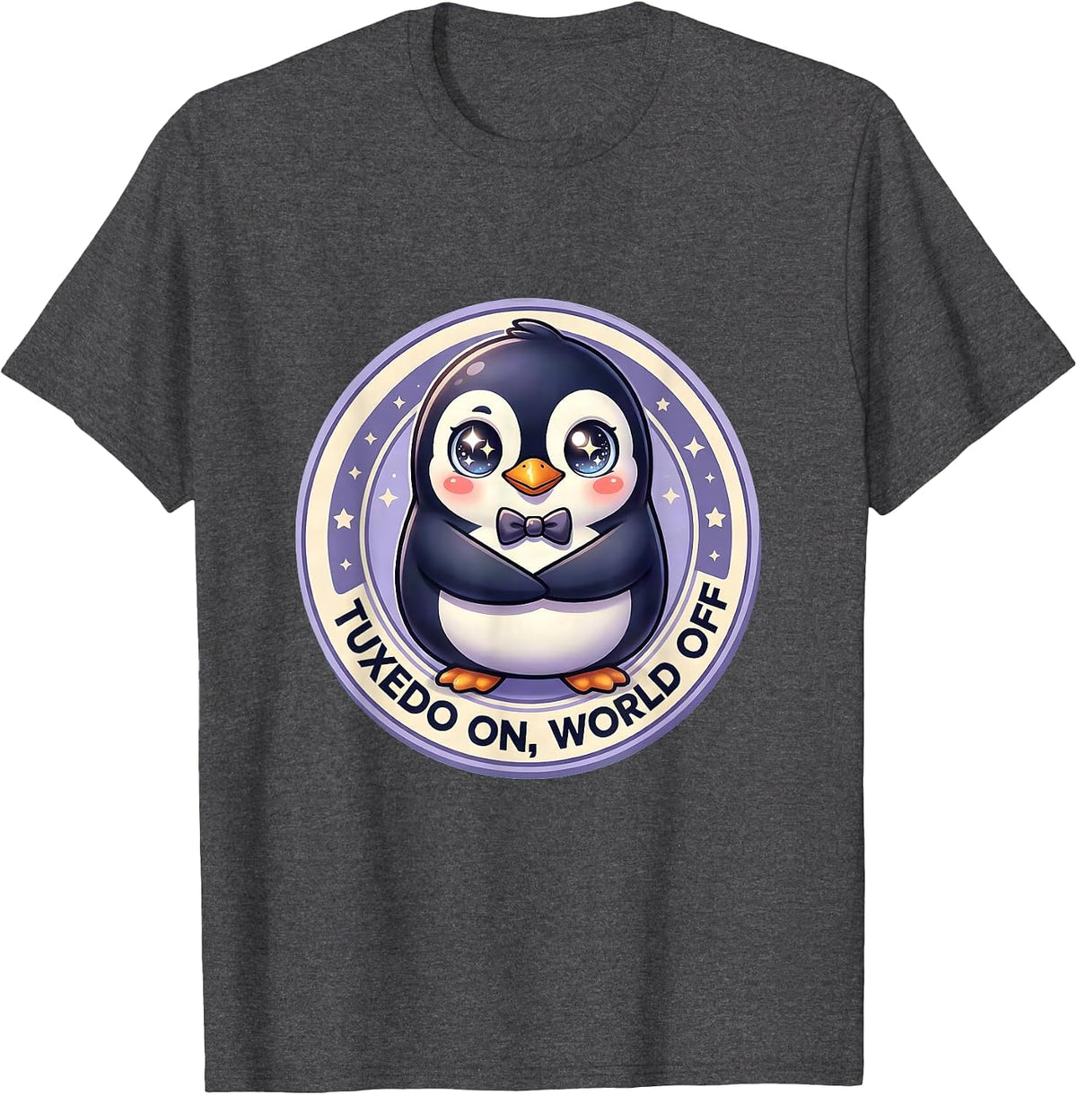 Tuxedo On World Off Funny Penguin Design T-Shirt - Dark Heather Grey