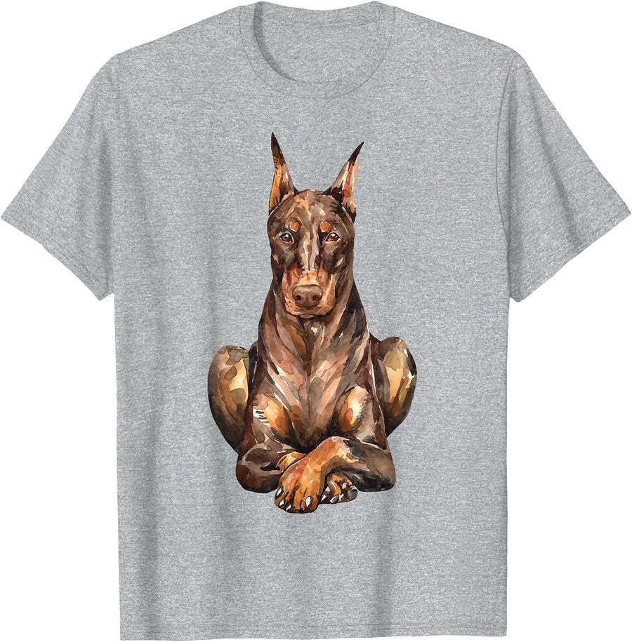 Watercolour Portrait Doberman Pinscher for Dog Owners T-Shirt - Heather Grey