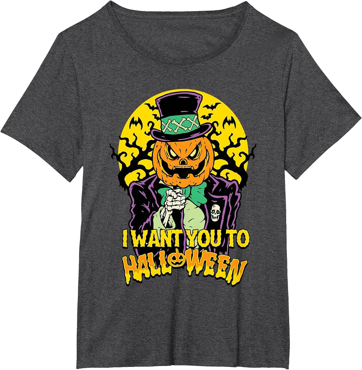 Halloween Pumpkin King Uncle Sam I Want You to Halloween T-Shirt - Dark Heather Grey