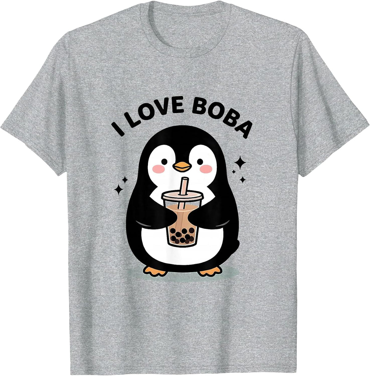 Men's I Love Boba Kawaii Penguin Anime Boba Tea Lover Gift T-Shirt - Heather Grey
