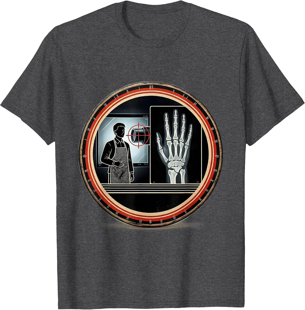 Men's Technologist Radiation Humor X-Ray Tech Lead Screen Badge T-Shirt - Dark Heather Grey