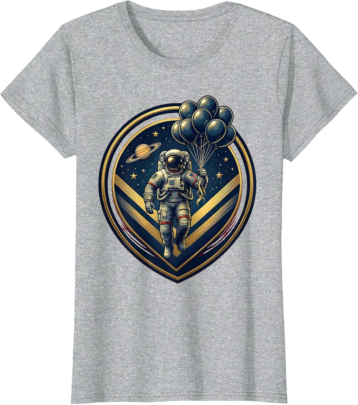 Astronaut Birthday Balloons Floating in Space T-Shirt - Heather Grey