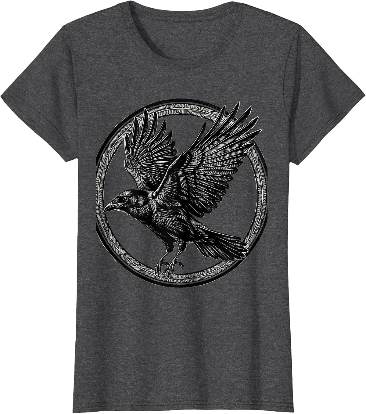 Women's Crow in Flight Spread Wings Bird Art Design T-Shirt - Dark Heather Grey