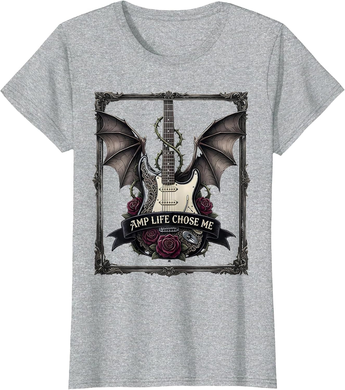 Women's Amp Life Chose Me Heavy Metal Music Design T-Shirt - Heather Grey