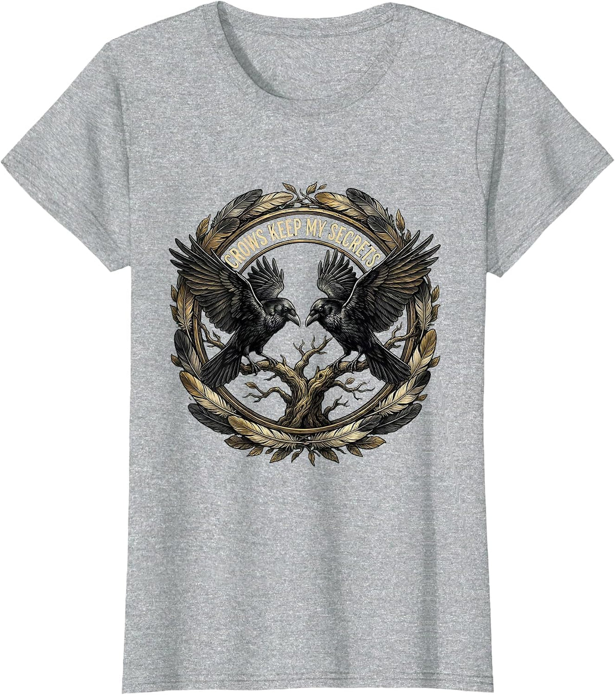 Women's Crows Keep My Secrets Mystic Bird Design T-Shirt - Heather Grey