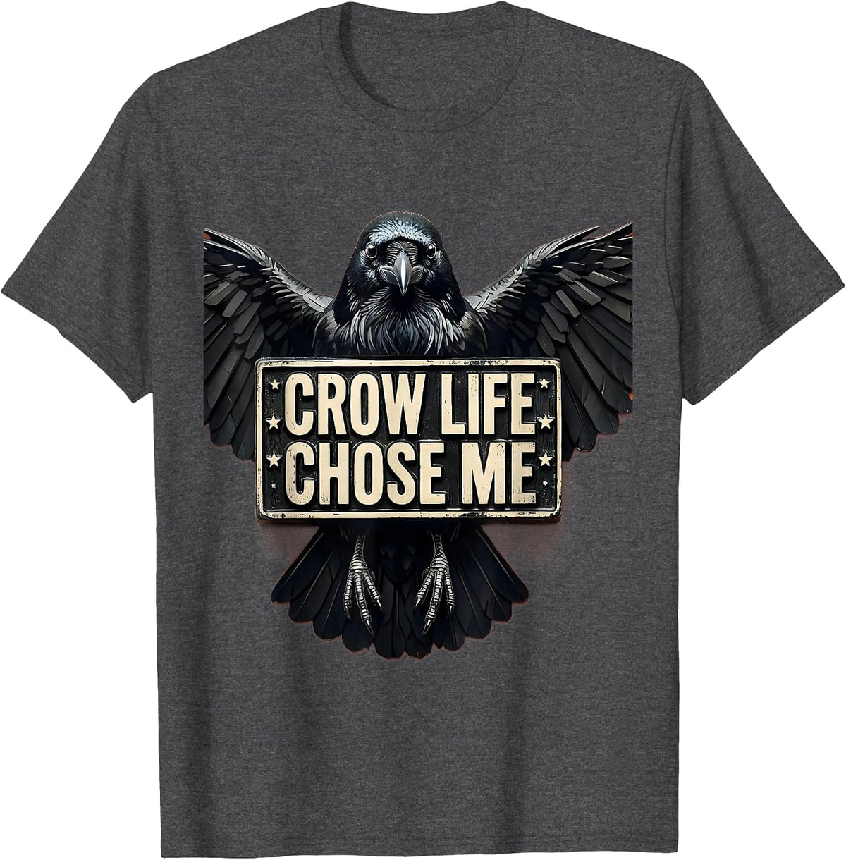 Men's Crow Life Chose Me Mystic Crow Design T-Shirt - Dark Heather Grey