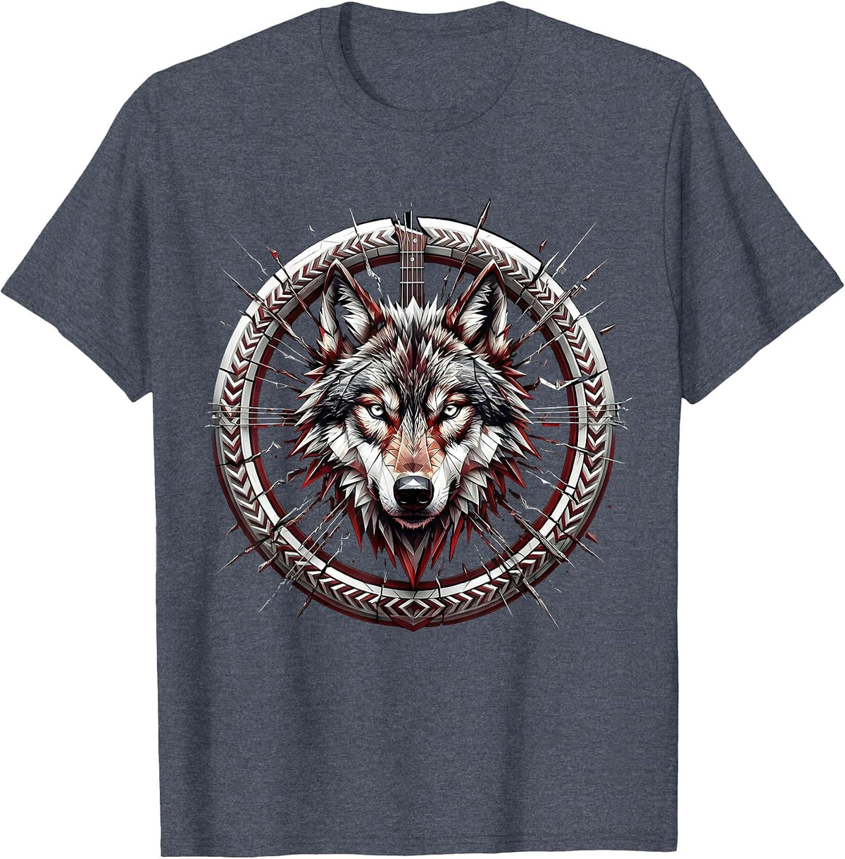 Wolf Howling Broken Guitar Strings Metal Art T-Shirt - Heather Blue