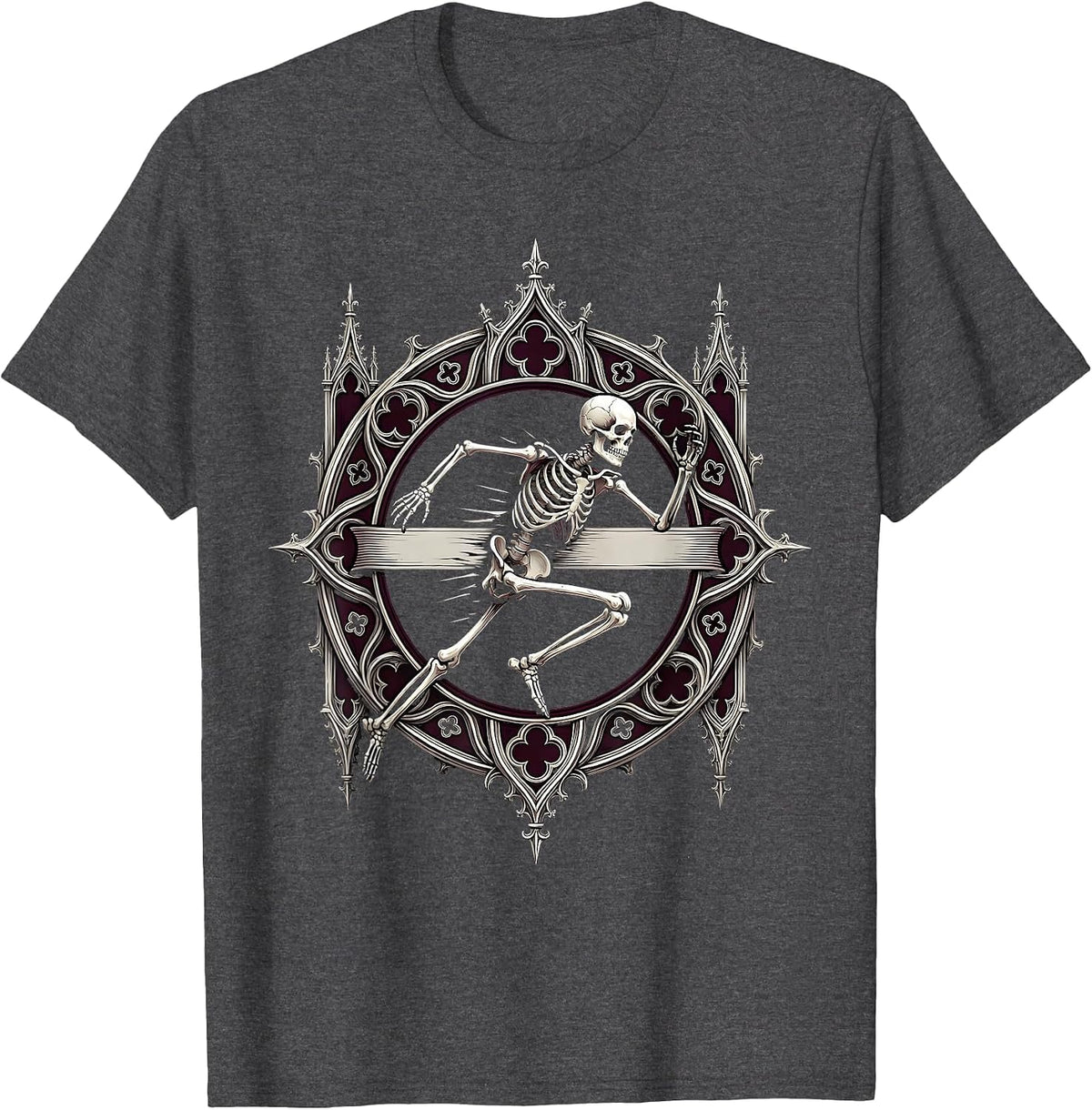 Skeleton Runner Crossing the Finish Line T-Shirt - Dark Heather Grey