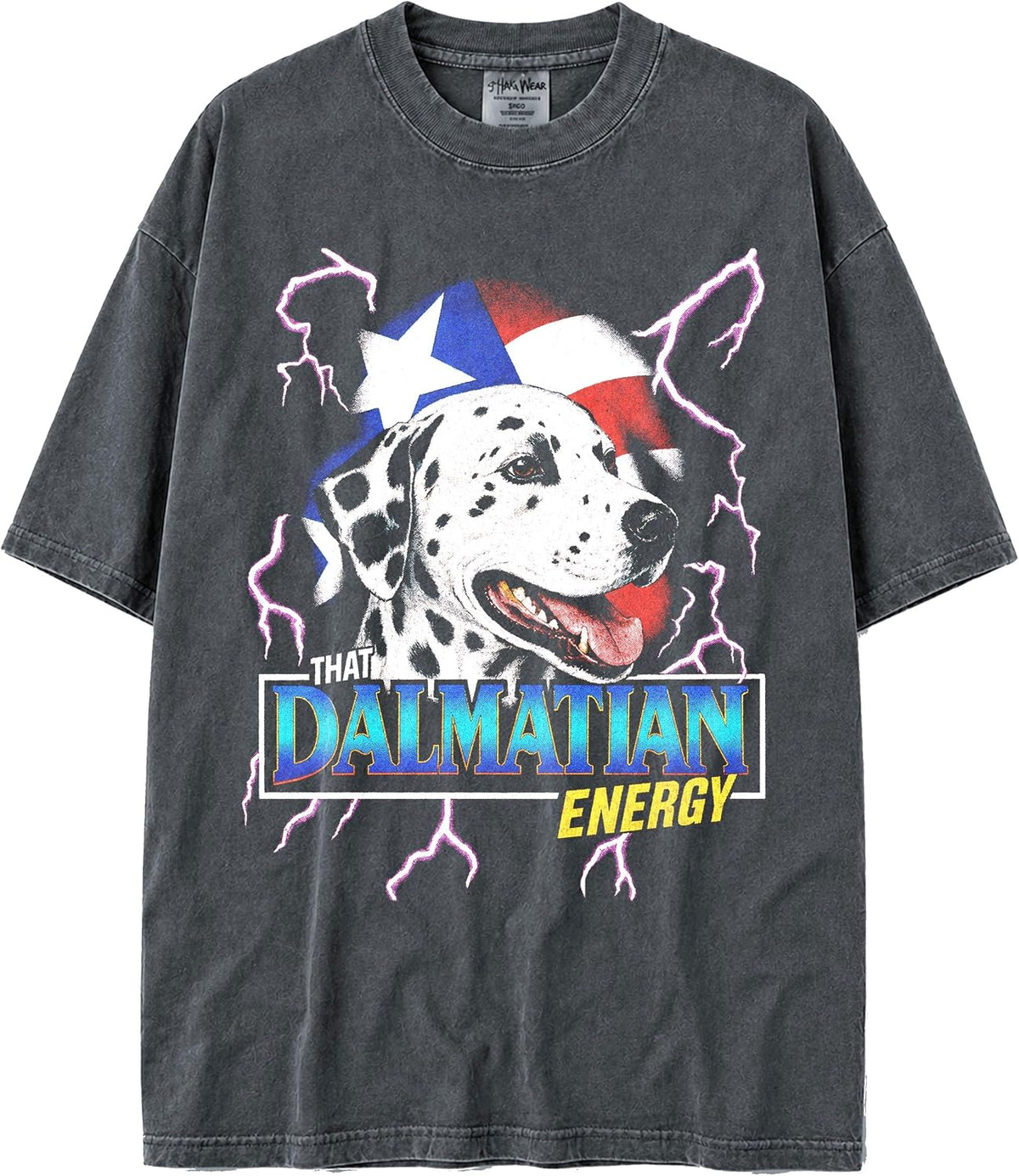 Shaka Wear USA MAX-Heavyweight 100% Faded Cotton Thunder Dogs Tshirt for Men & Women 7.5oz - Dalmatian