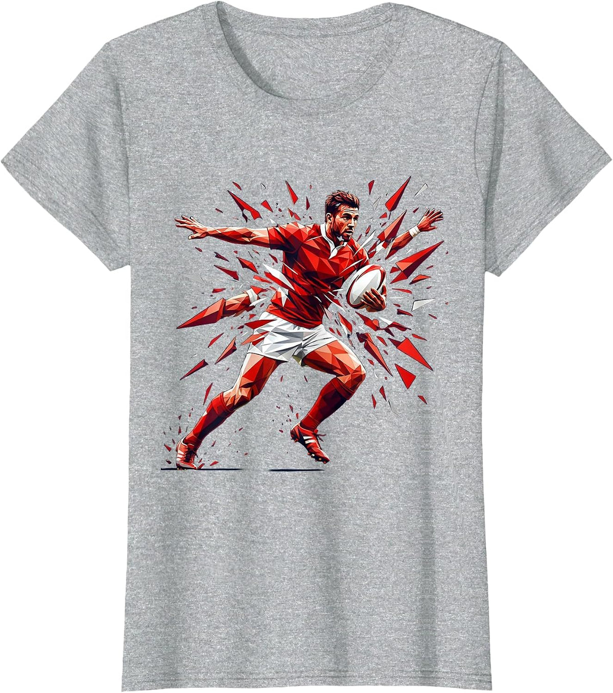 Rugby Player Spinning Out of Tackle Graphic T-Shirt - Heather Grey
