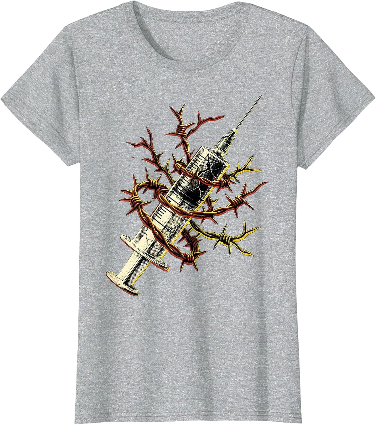 Grunge Syringe Barbed Wire Dark Art Design T-Shirt - Heather Grey