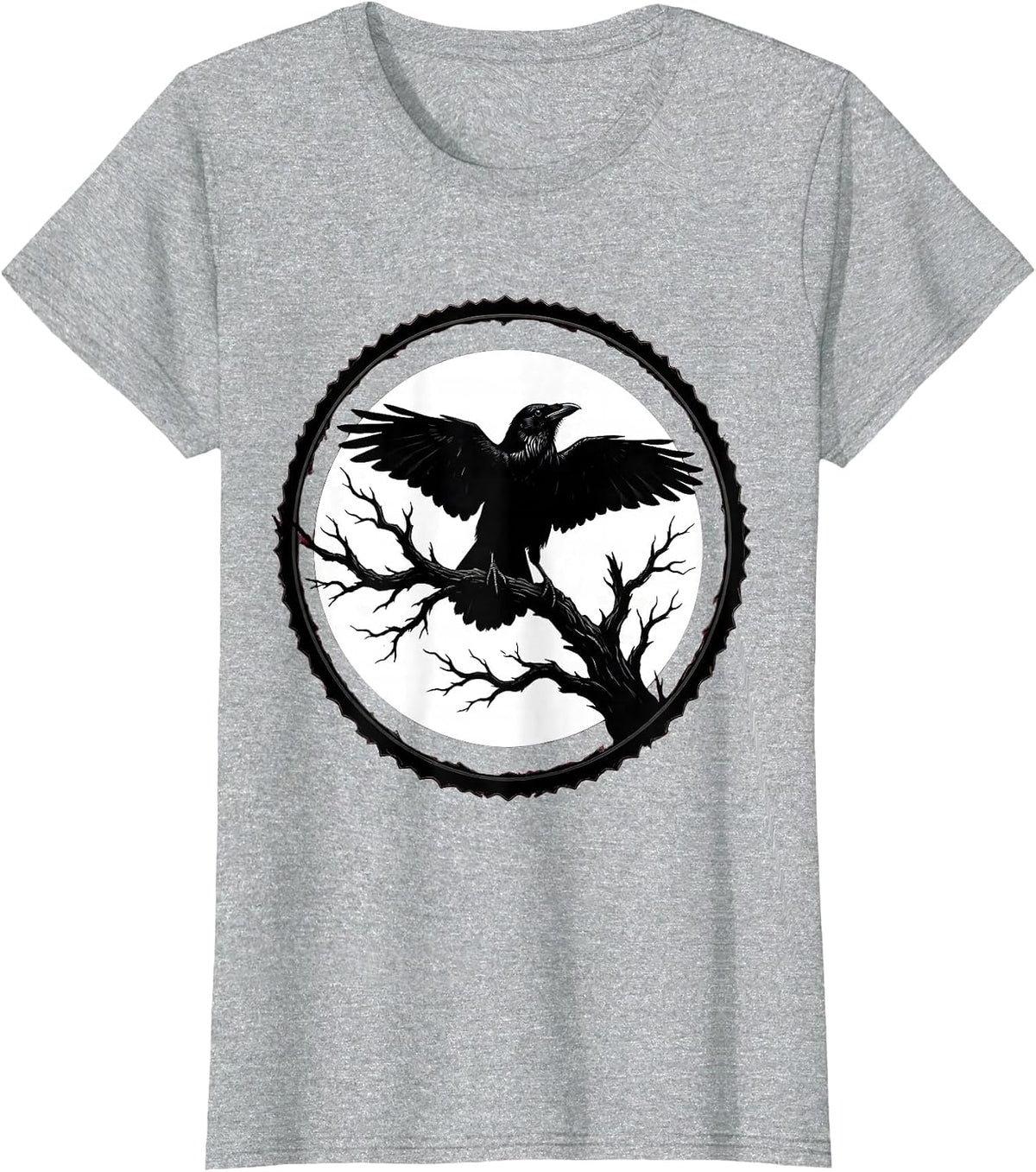 Women's Bold Crow Silhouette Blood Moon Graphic T-Shirt - Heather Grey