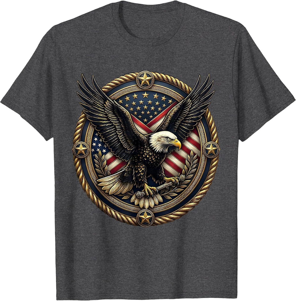 Black and Gold Eagle Silhouette Graphic Design T-Shirt - Dark Heather Grey