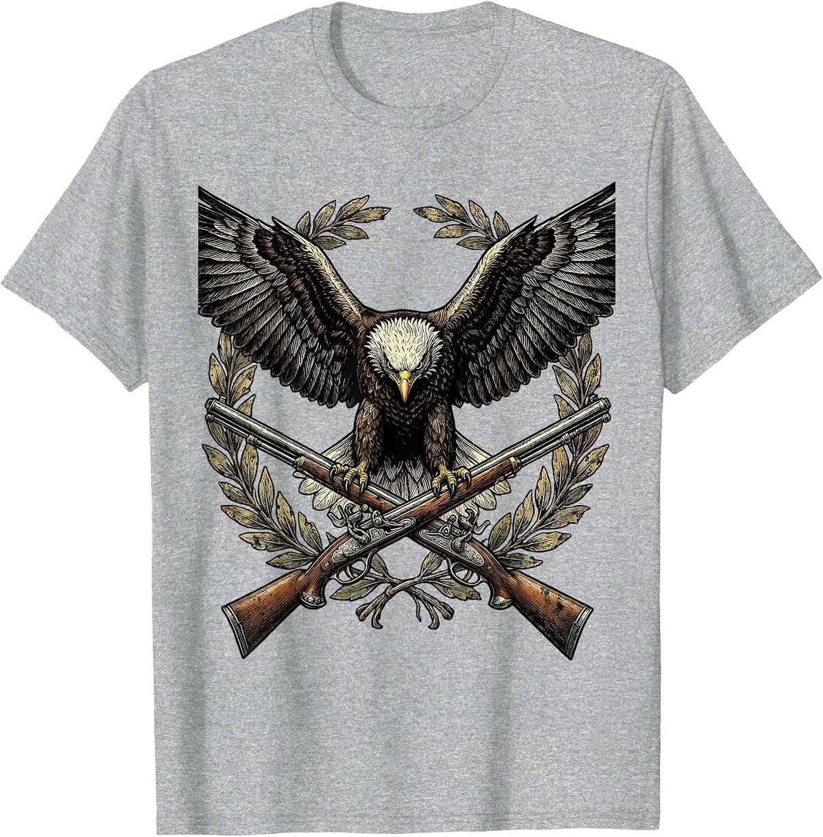 Men's Crossed Rifles Eagle Patriotic Military Design T-Shirt - Heather Grey