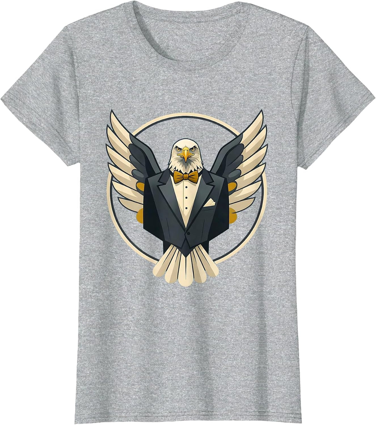 Eagle in Tuxedo Wings Spread Graphic Design T-Shirt - Heather Grey