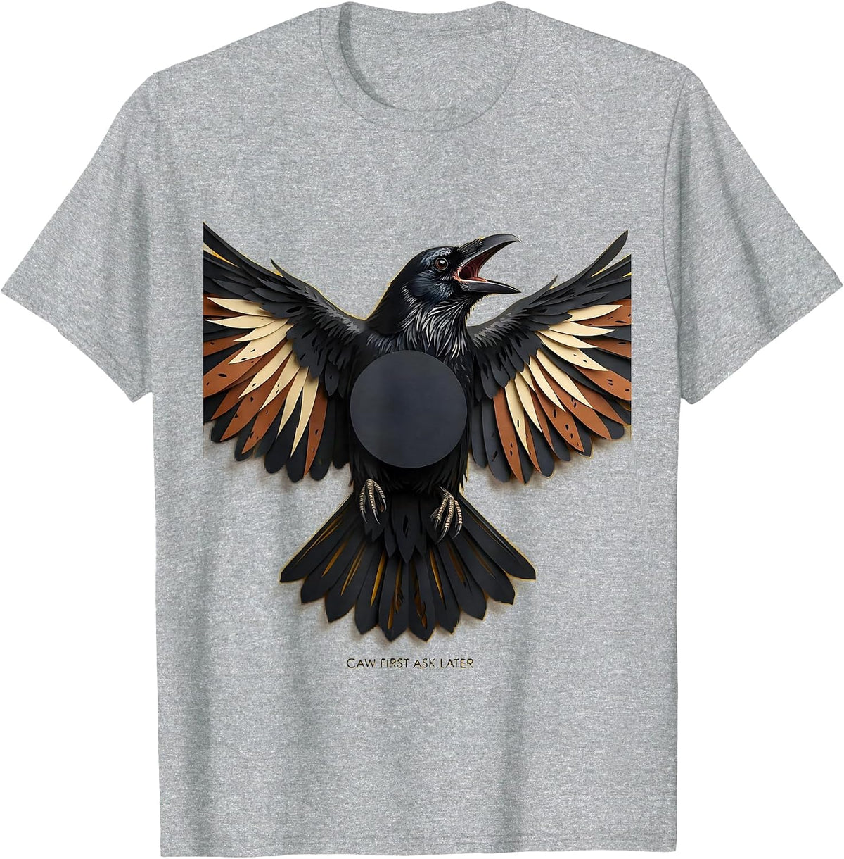 Men's Caw First Ask Later Bold Crow Design T-Shirt - Heather Grey