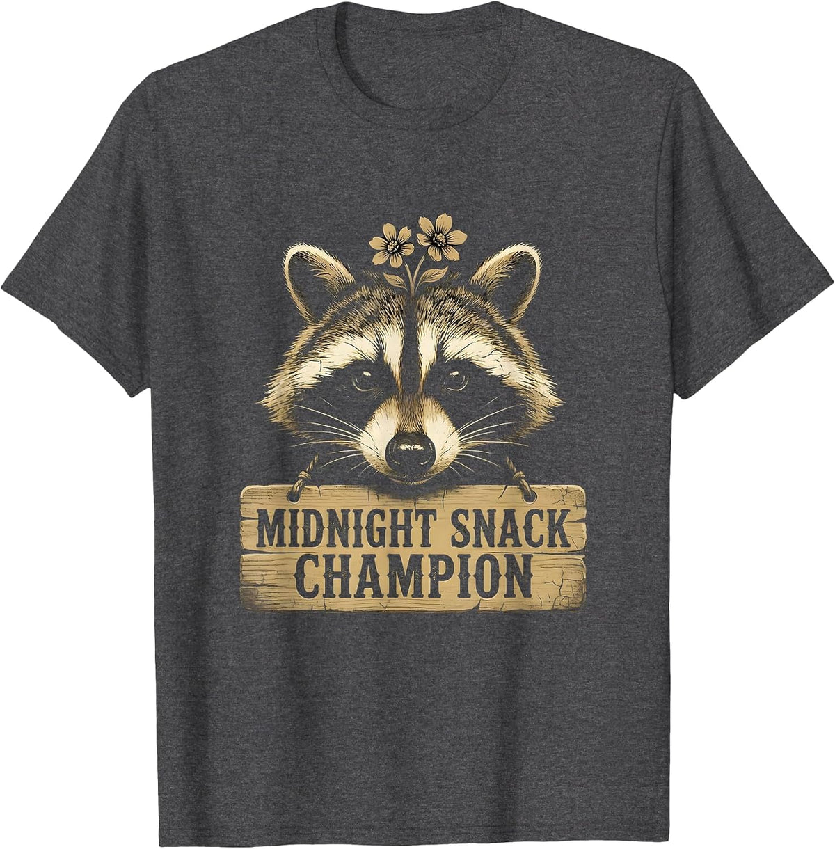 Men's Midnight Snack Champion Raccoon Design T-Shirt - Dark Heather Grey